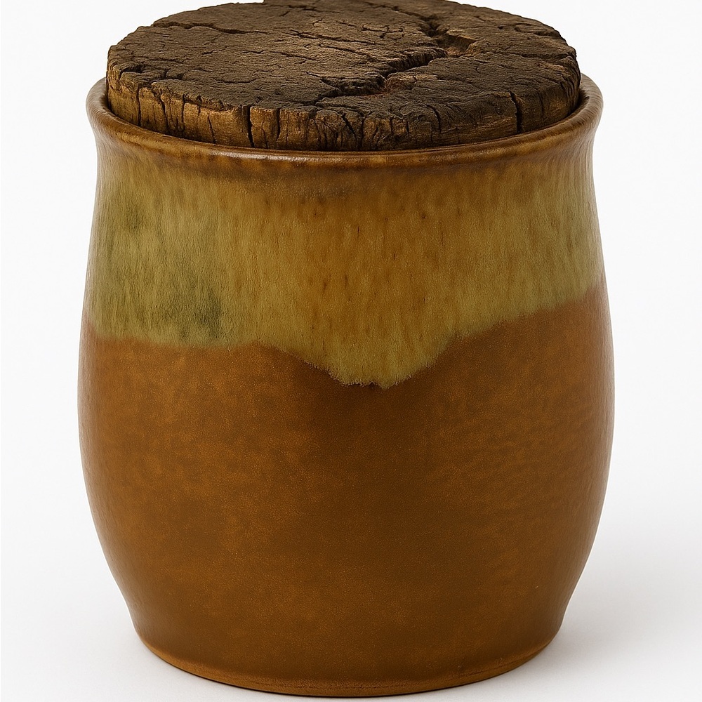 Bob Chaundy Studio Pottery Jar – Signed & Dated 1981, Brown/Olive Drip Glaze